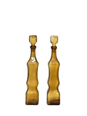 Mid Century Modern Art Glass Textured Decanters in Amber Made in Italy