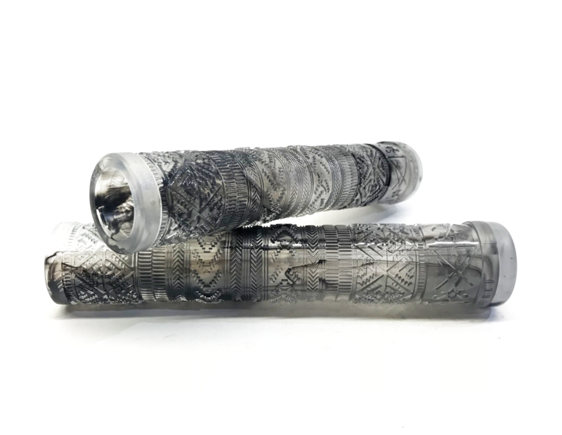 Tempered Zephyr BMX Grips - Flangeless - Clear/Black​ swirl