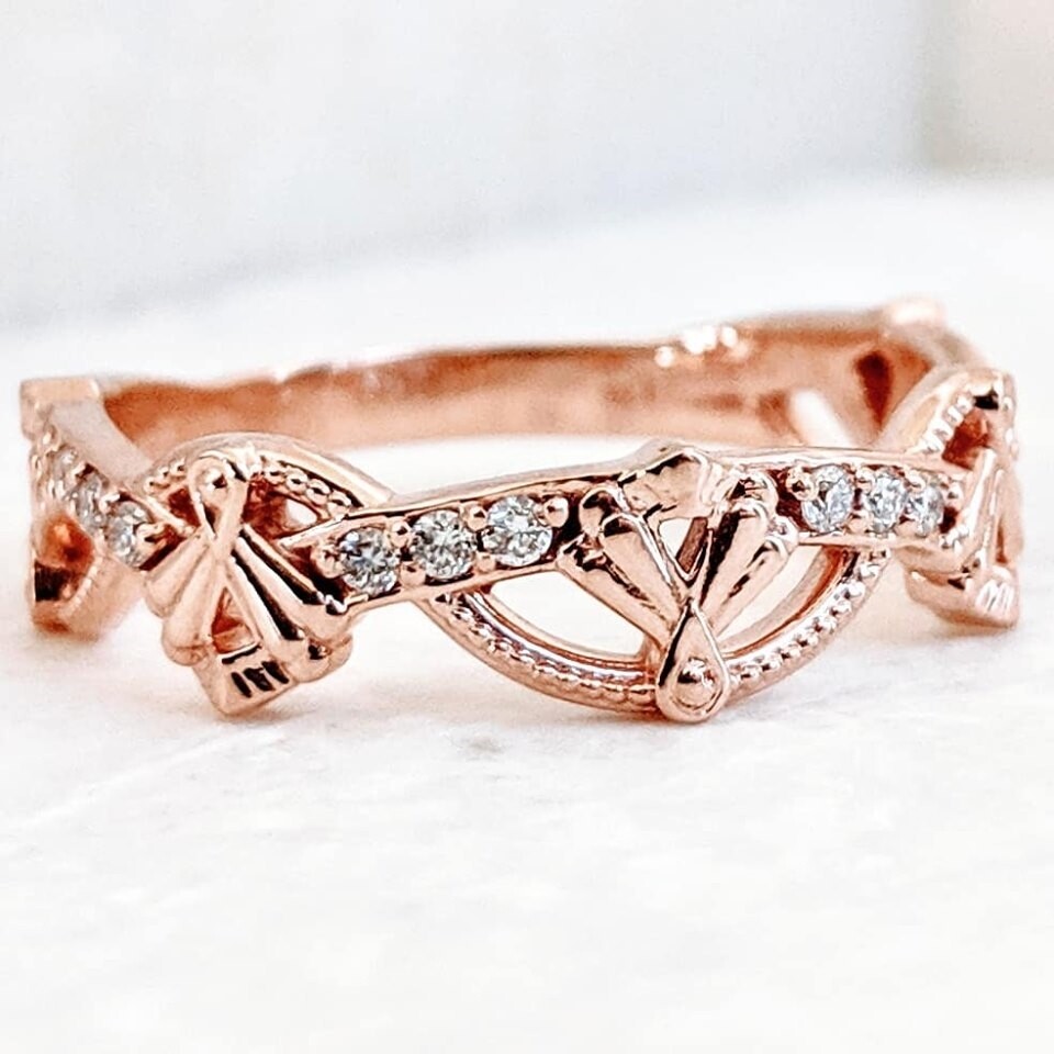 Art Deco Rose Gold 0.15 Ct CVD Diamond Band