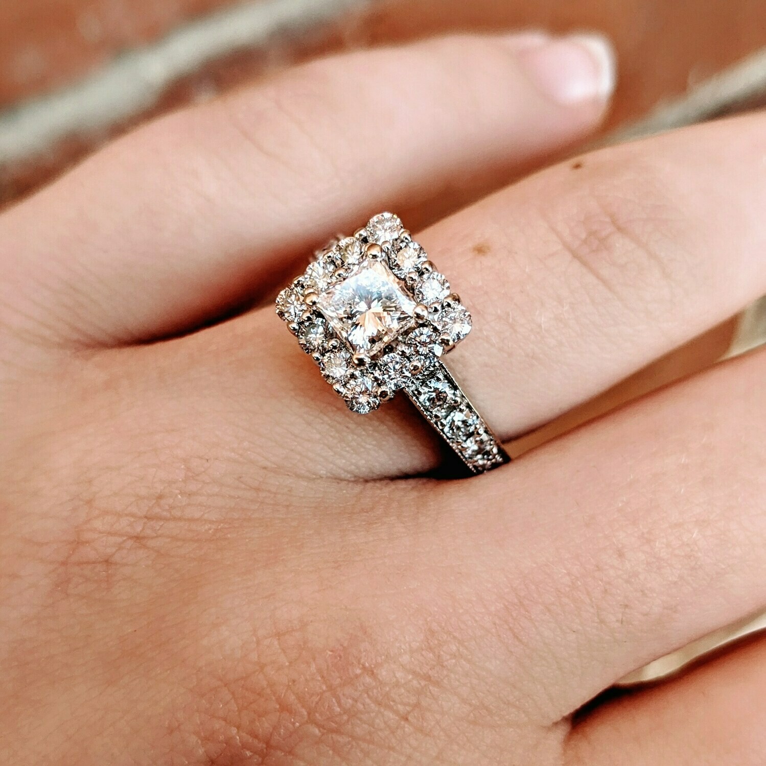 1.5 Cttw Princess Diamond Halo Engagement Ring 14k WG from Zales, Sz 5.75