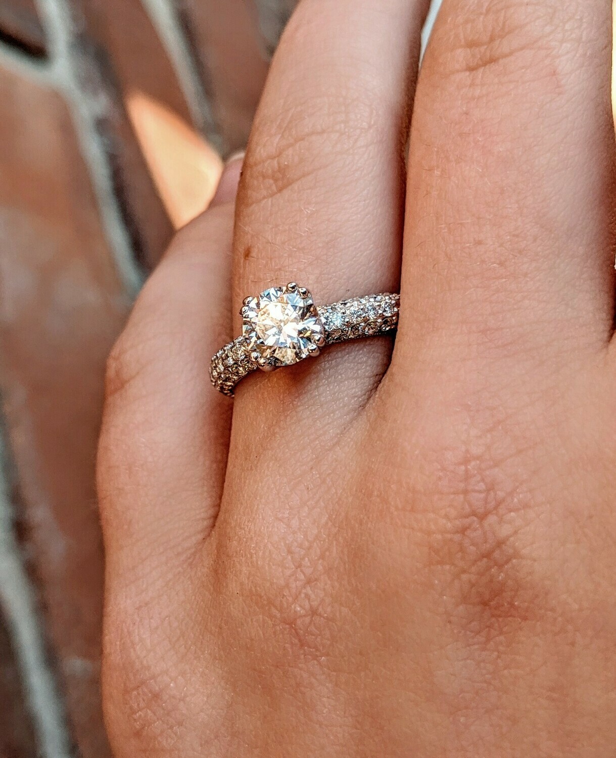 1.5 Ct Total, 0.96 Center, 18k Micropavé Diamond Engagement Ring