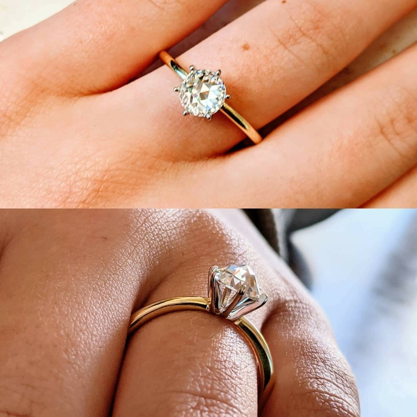 1.25 Carat Rose Cut Moissanite in 18k Yellow Gold Solitaire