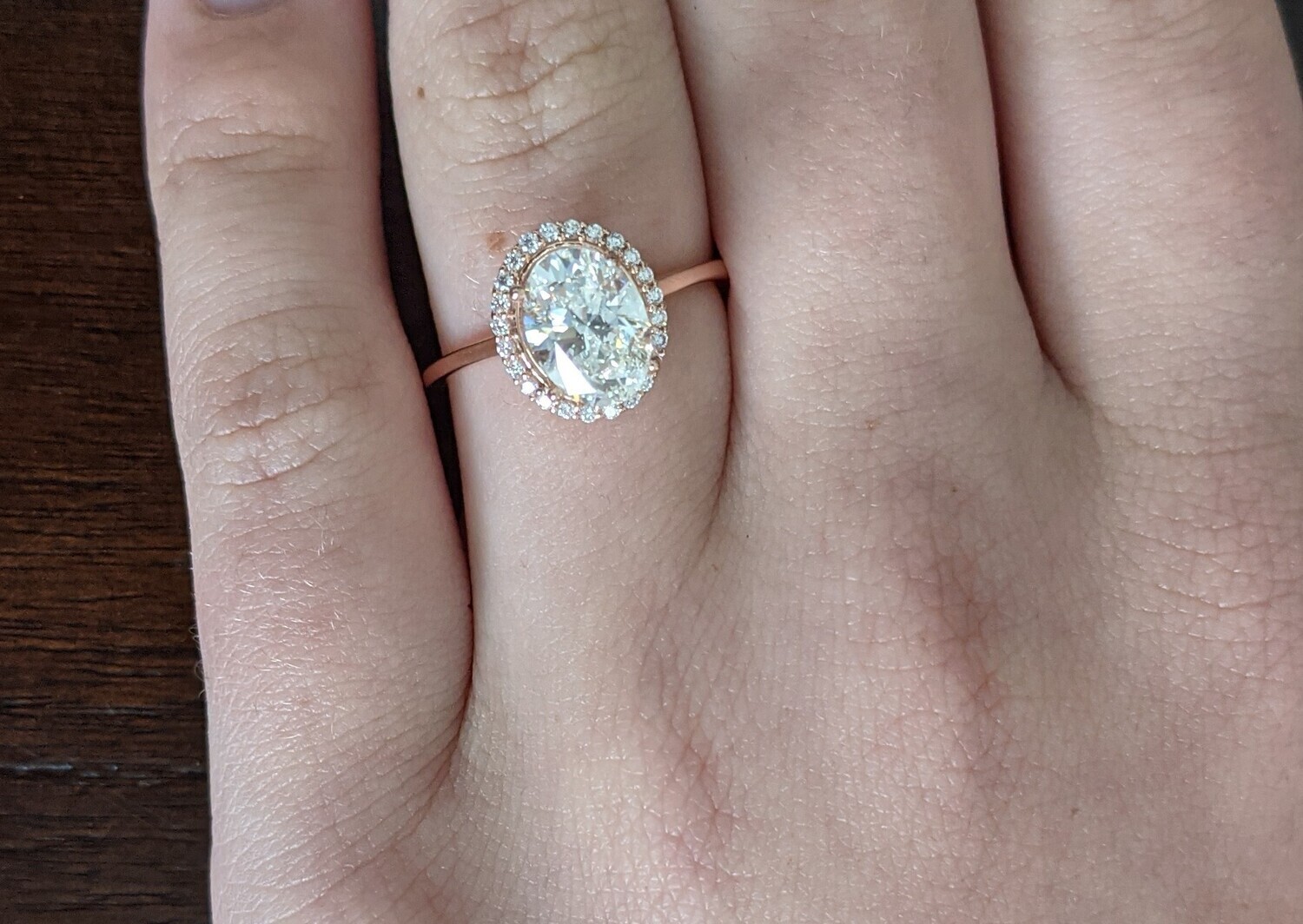 1.54 Ct Oval Diamond in Delicate Rose Gold Halo