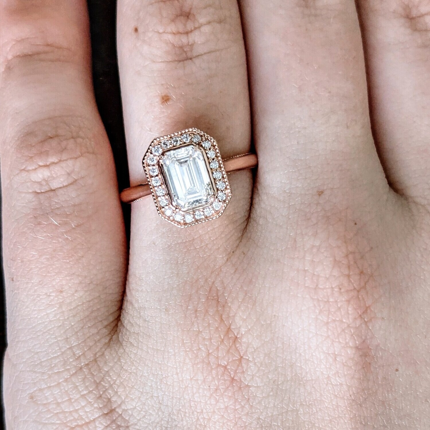1.12 VS1, J Emerald Cut Engagement Ring in 14k Rose Gold