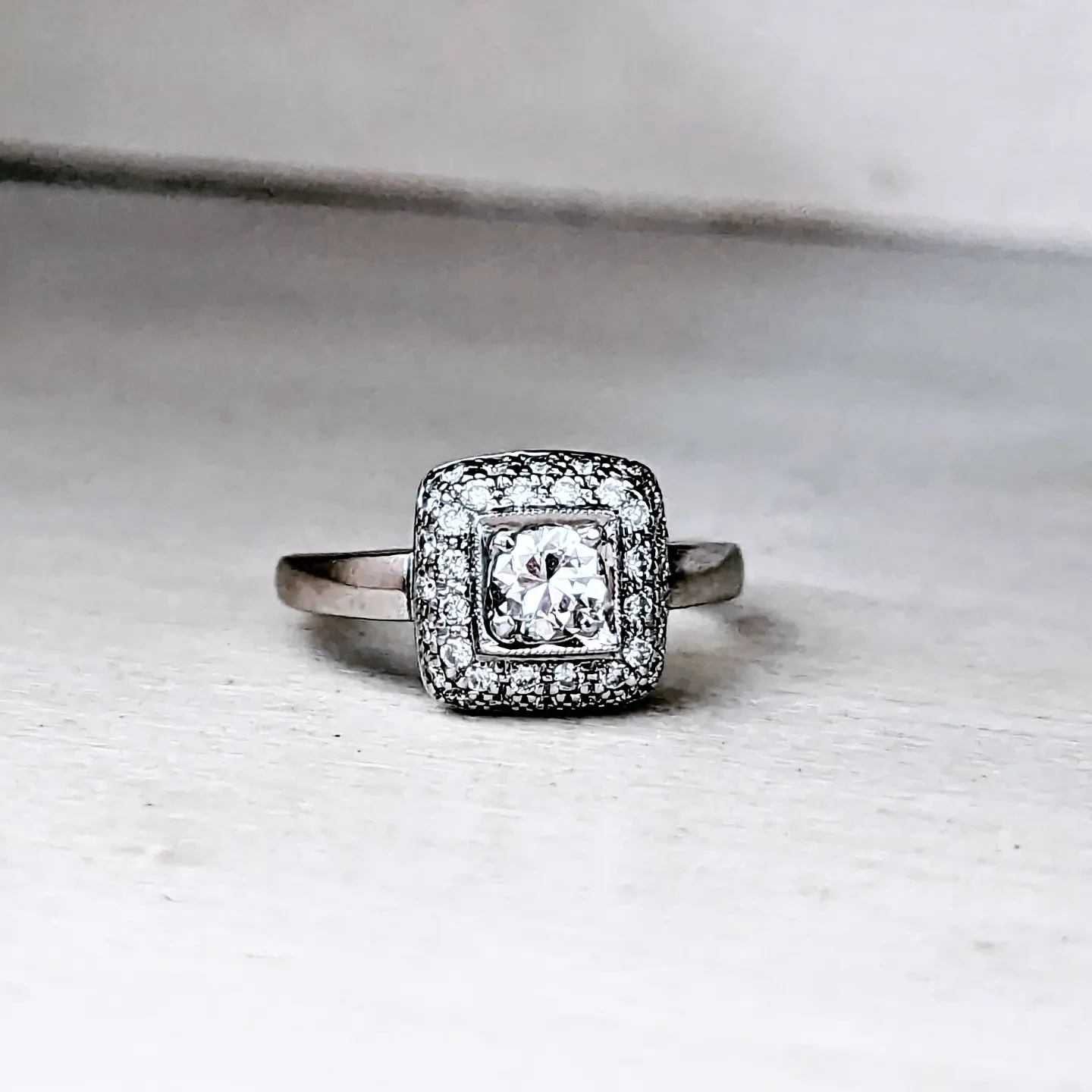 0.75 ct Total Natural Diamond Halo Engagement Ring 18k White Gold Size 6
