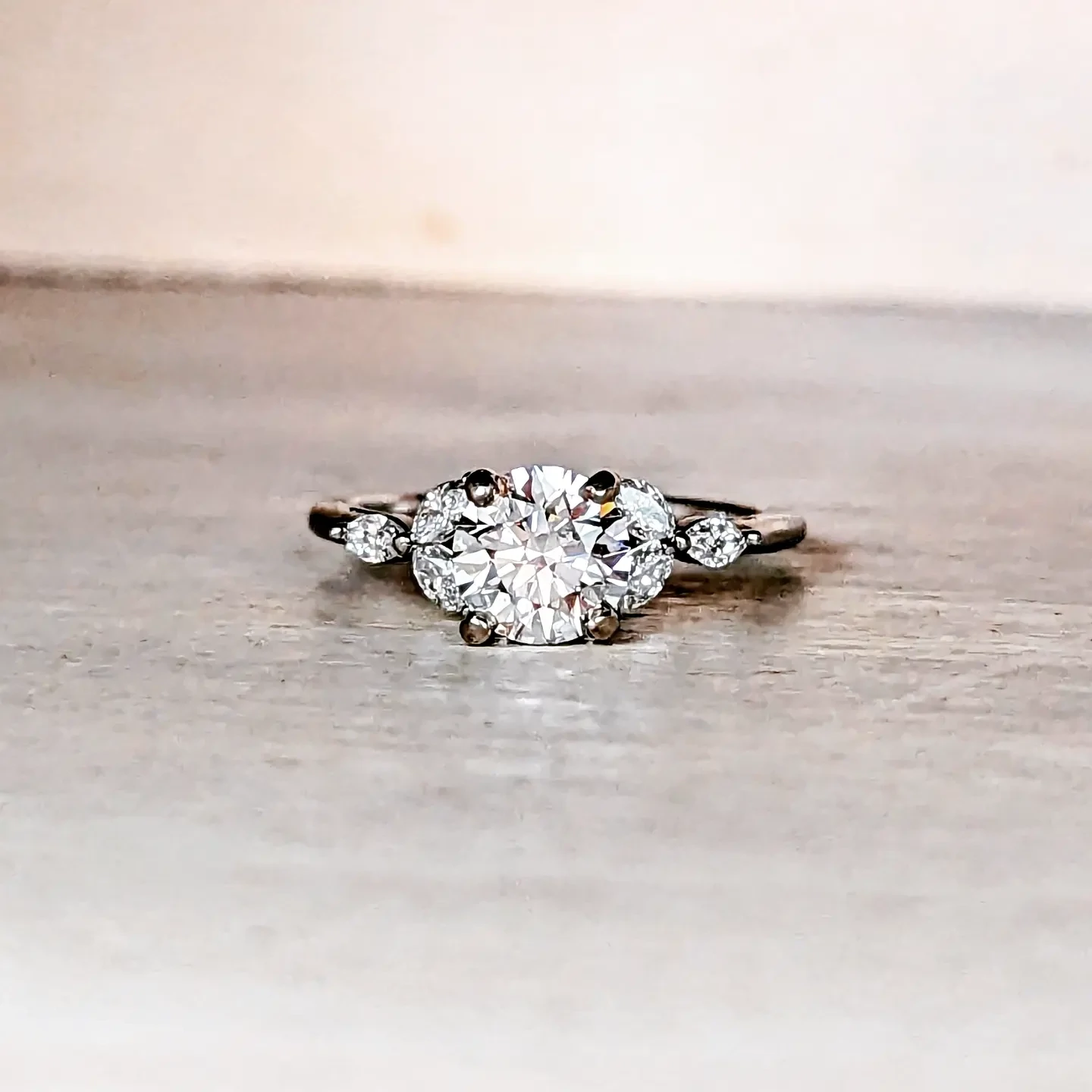 1 Carat Round and Marquise Accent Engagement Ring in Platinum Size 6.5