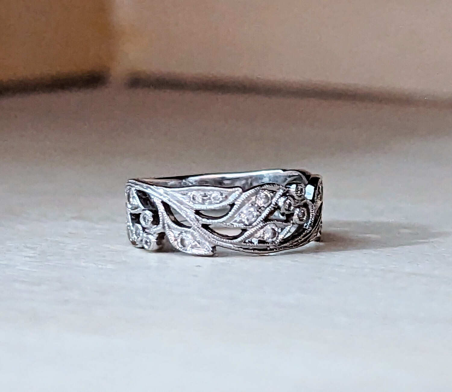 Floral Design Anniversary Diamond Band in White Gold Sz 4.5