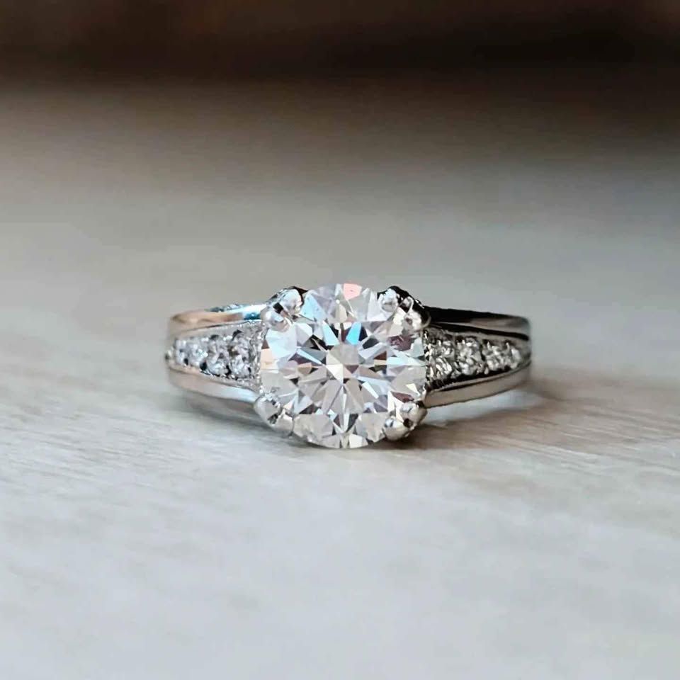 2.21 ct Total Platinum Diamond Engagement Ring Sz 5.5 Natural and Lab Diamond