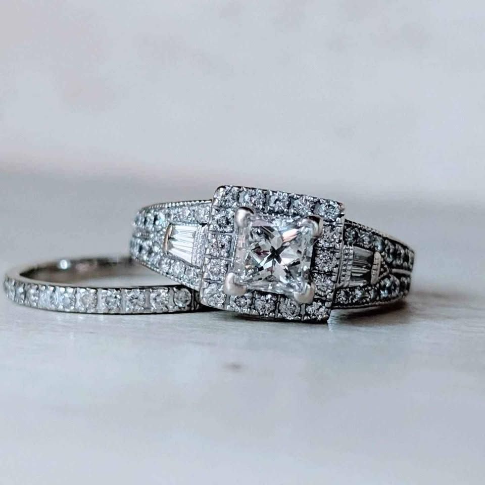 Natural Neil Lane Princess Cut Diamond Halo Engagement Ring Wedding Set