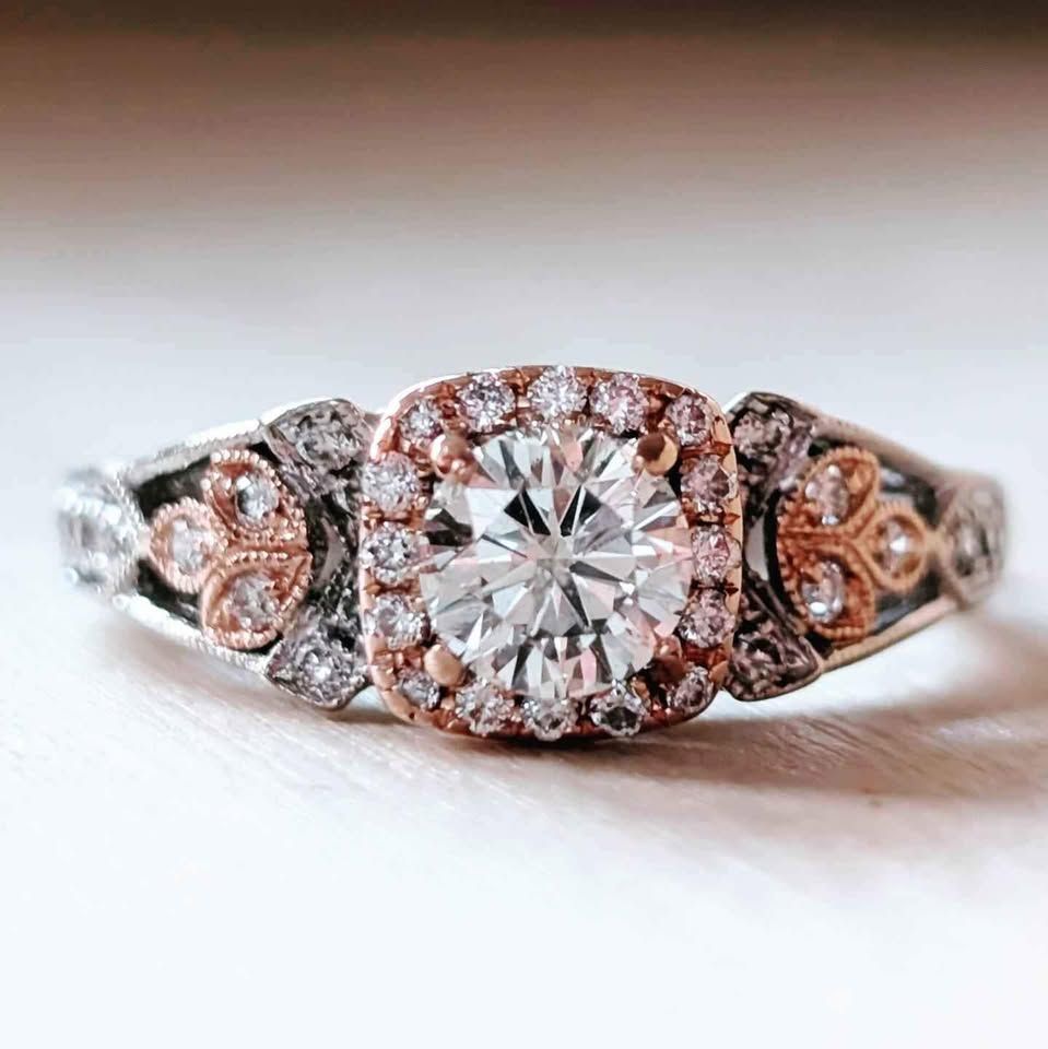 Shane Co Natural Diamond Engagement Ring in 14k Rose and White Gold