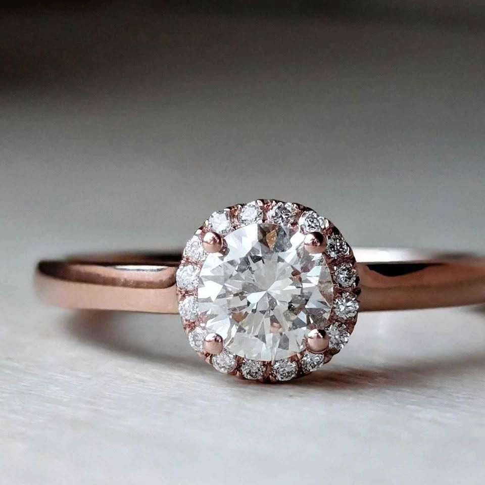 0.54 ct VS2, J Natural Diamond Ring Halo in 14k Rose Gold Sz 6.75