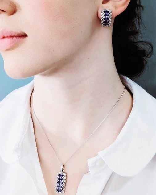 Le Vian Tanzanite Diamond Pendant Necklace and Earrings Set in 18k White Gold