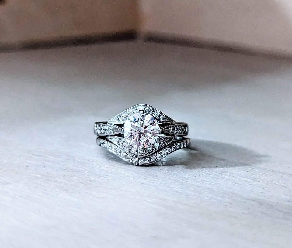 Simon G Platinum Wedding Set with 1 CT Center Sz 4.5