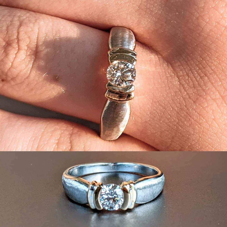 0.52 Ct Bezel Set Two Tone Diamond Ring Sz 9