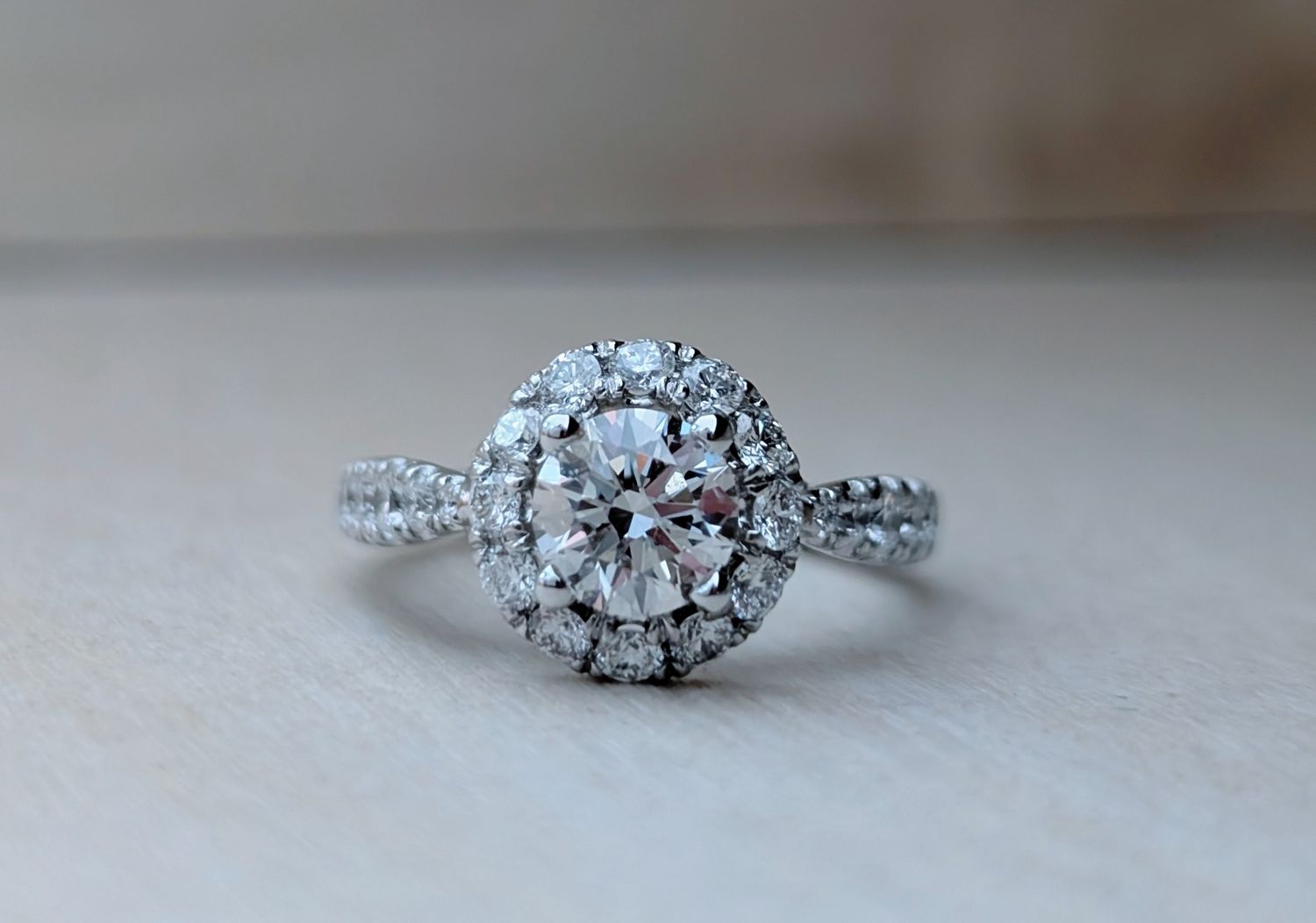 3/4 Ct Center Gabriel &amp; Co Natural &amp; Lab Diamond Halo Engagement Ring in 14k White Gold Size 5