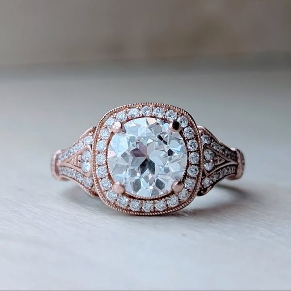 Gabriel &amp; Co 14k Rose Gold Halo with Old European Cut Center Diamond