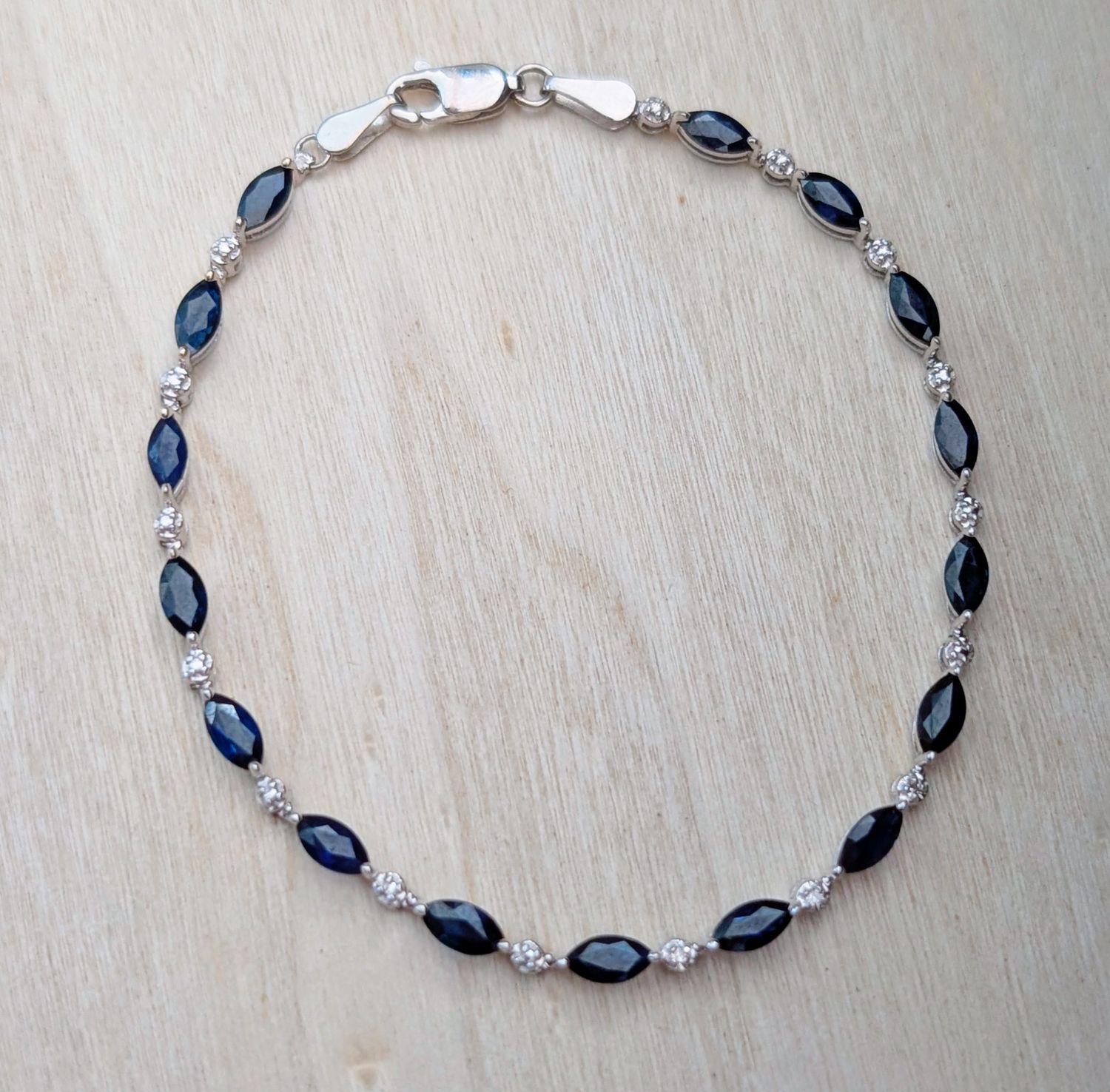 All Natural Diamond and Sapphire Bracelet in 14k White Gold, 3.25 Carats, 7.25&quot;