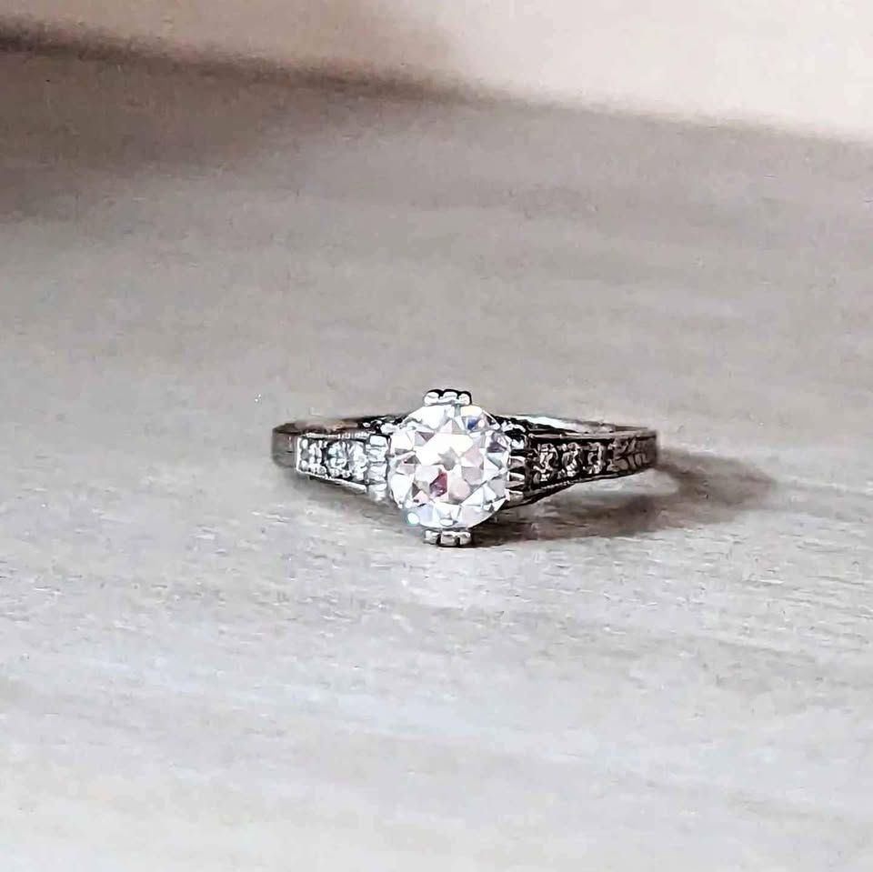 Vintage Diamond and Moissanite Engagement Ring 14k Sz 5.75