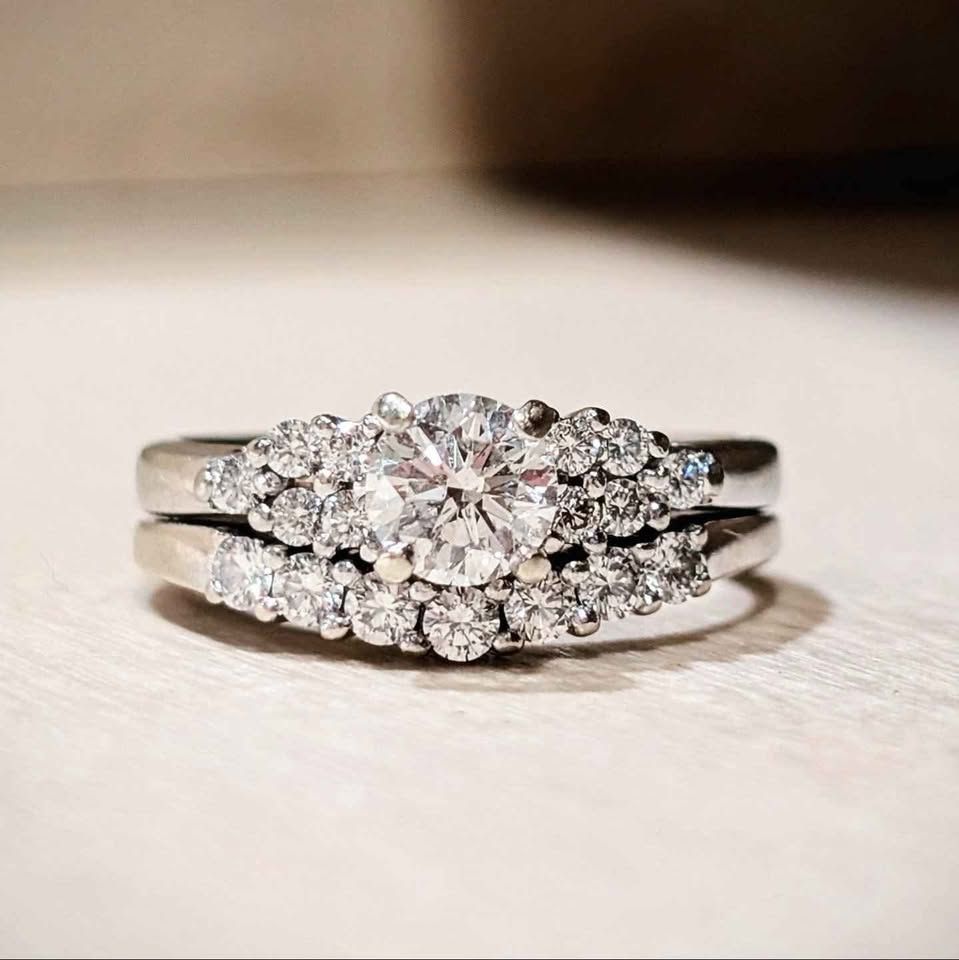 Shane Co ALL NATURAL Diamond Wedding Set in 14k White Gold Size 6