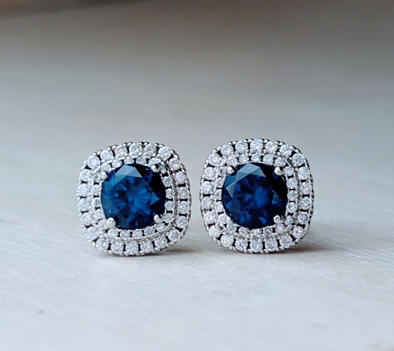 2 2/3 Carat Lab Sapphire and Diamond (F, VS) Earrings in 14k White Gold
