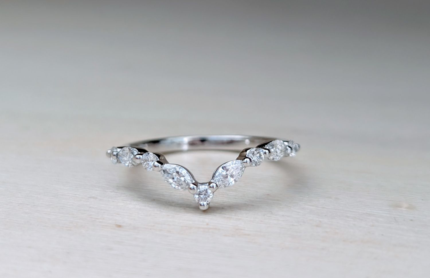 14k 0.60 Carat Round and Marquise Chevron Contour Diamond Wedding or Anniversary Band Size 6.5