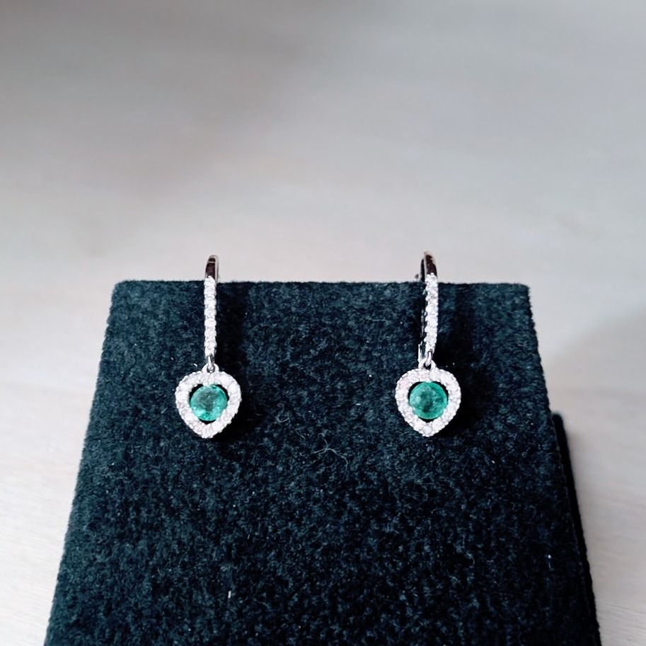 0.63Ct All Natural Diamond And Emerald Earrings