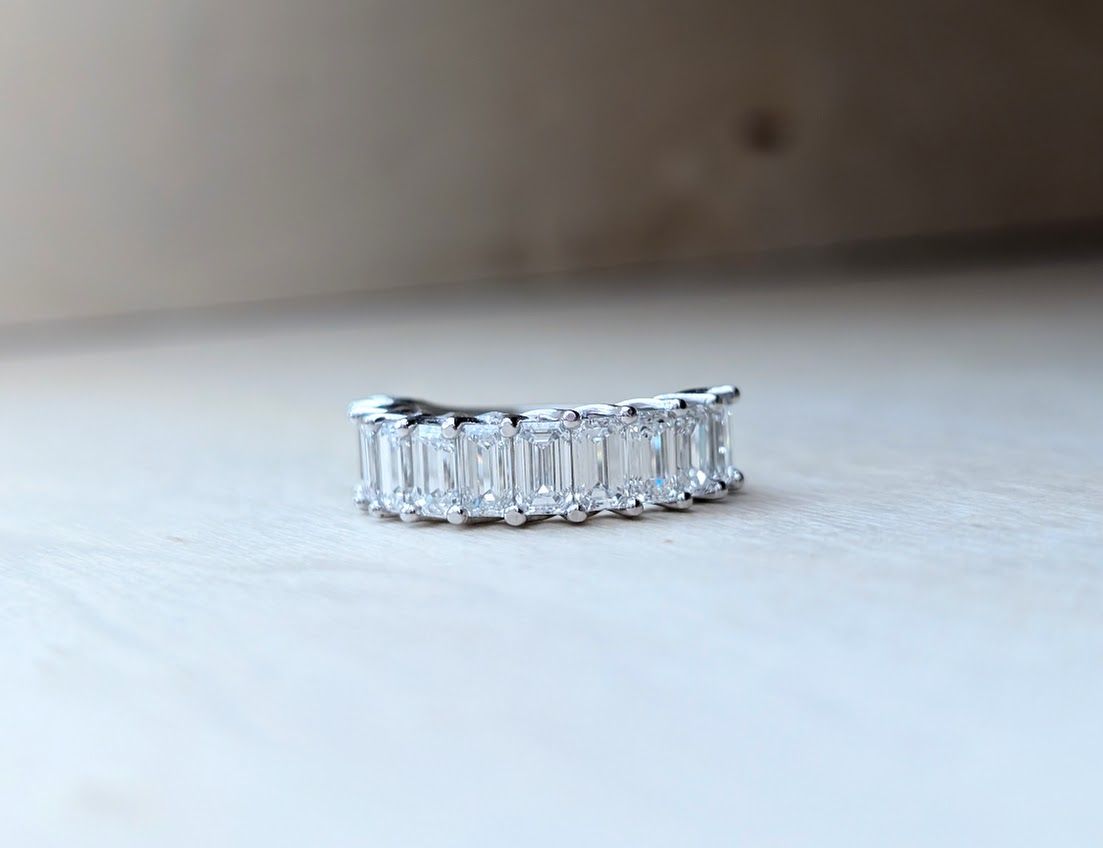 3.6 Carat Emerald Cut Diamond Stacking Wedding Band in 14k White Gold Size 5
