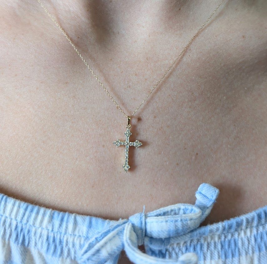 ⅓ Carat Lab Grown Diamond Cross Pendant in Yellow Gold with 18” Chain