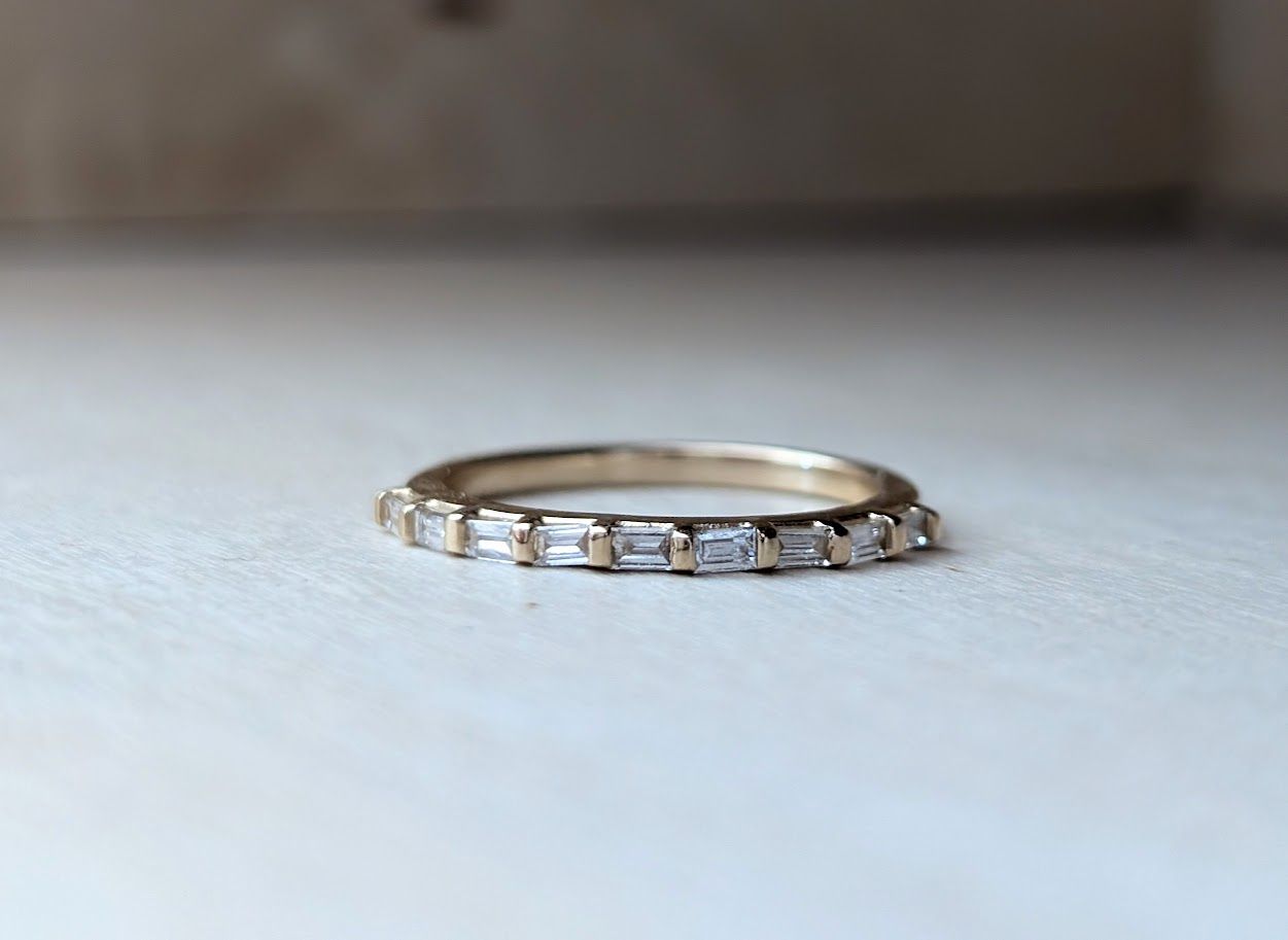 Dainty Baguette Diamond Stackable Band 14k Yellow Gold Lab Grown EF/VS Size 7