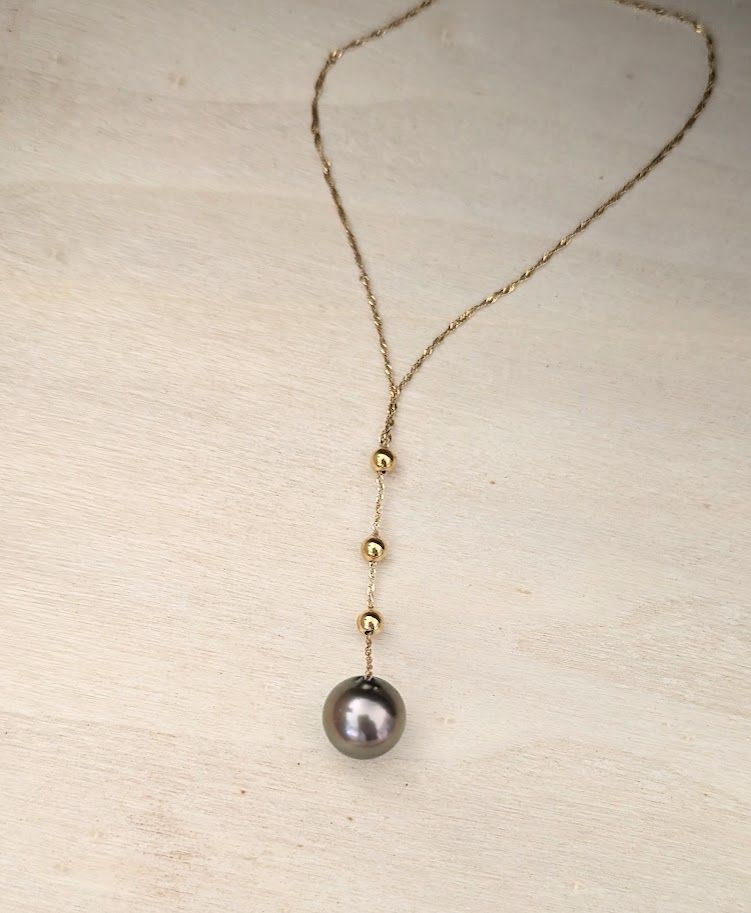 11mm Tahitian Pearl Pendant Necklace in 14k Yellow Gold originally from Shane Co