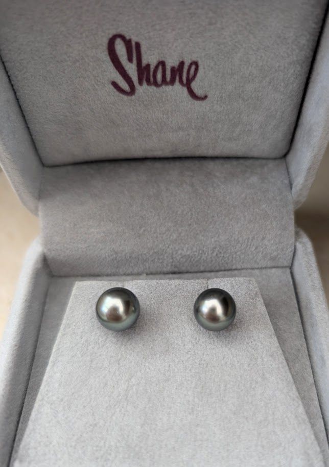 9mm Tahitian Pearl Studs 14k Yellow Gold from Shane Co