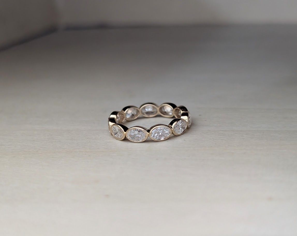 2.70 Carat Oval Diamond Bezel East West Eternity Band Size 7 14k Yellow Gold