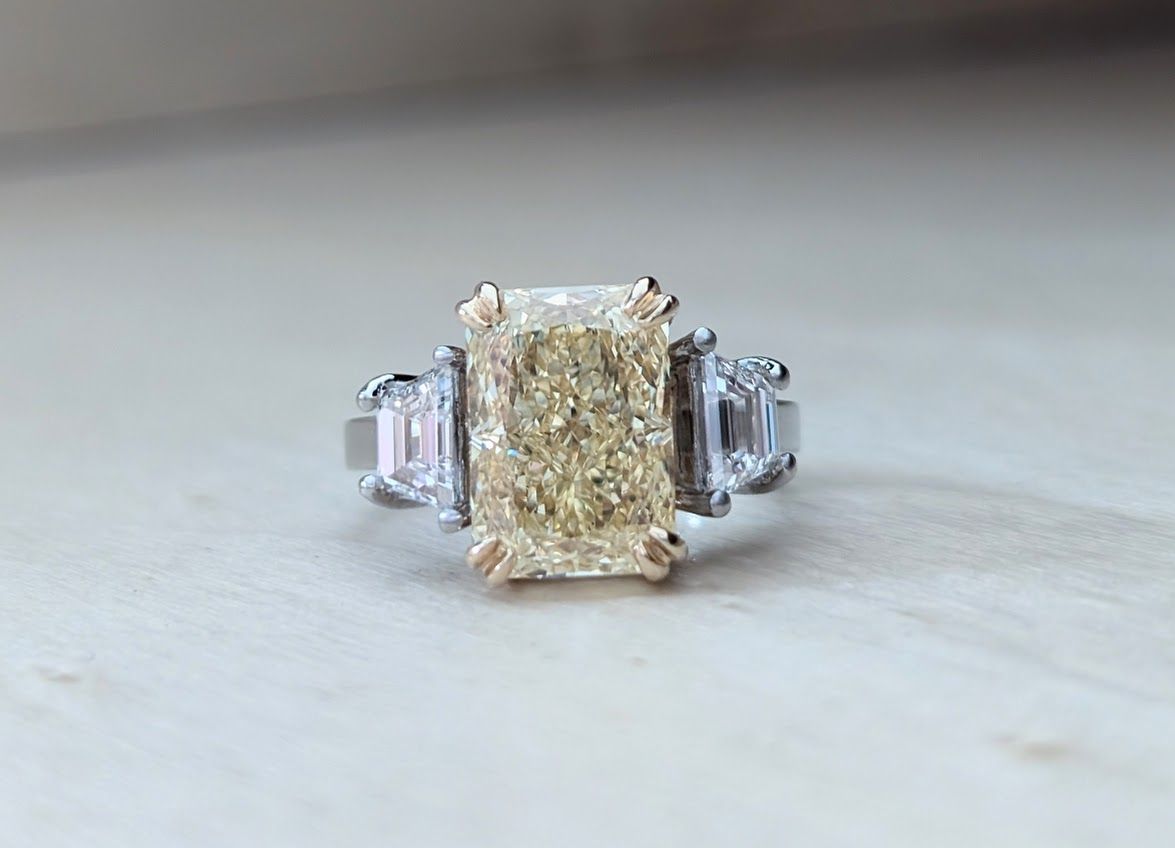 5.01 Ct Fancy Intense Yellow Diamond Ring in Platinum and 18k Yellow Gold Lab Grown Size 6.5
