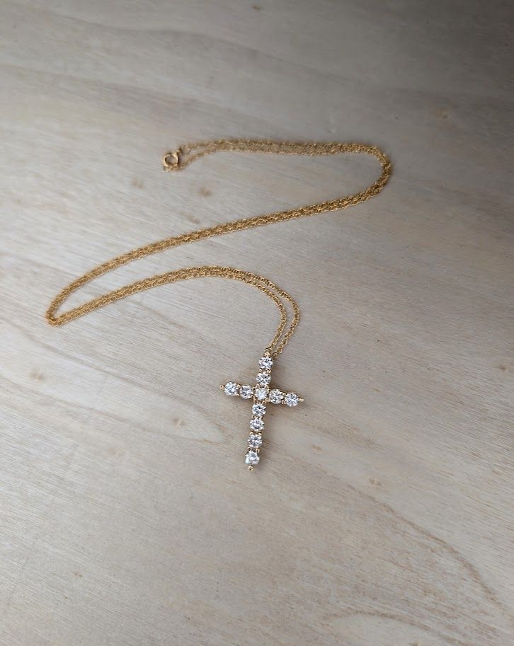1.25 Carat 14k Yellow Gold Diamond Cross Necklace Lab Grown 18”