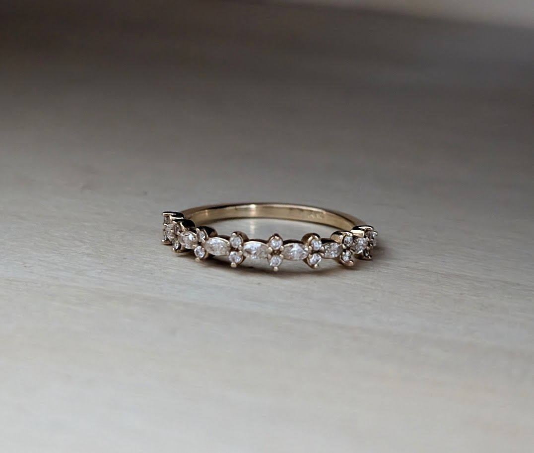Natural Diamond Marquise and Round Wedding Anniversary Band 14k Yellow Gold Size 6.5