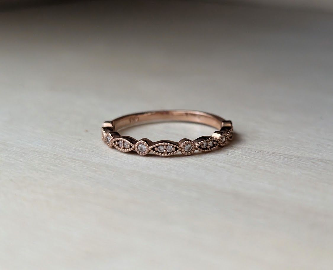 Natural Diamond 14k Rose Gold Stacking Wedding Anniversary Band Size 6.5