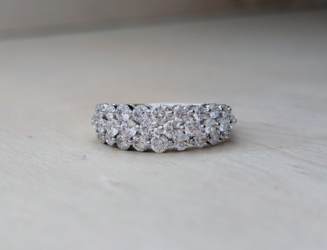Triple Row Diamond Wedding Band 1 Carat Lab Grown 14k White Gold Size 8