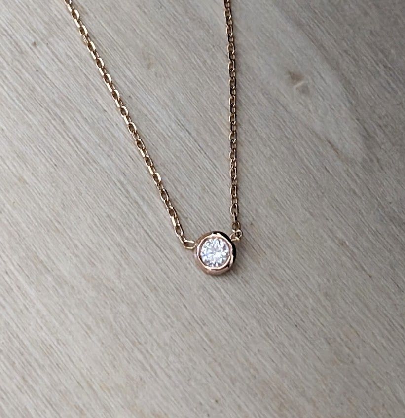 14k Rose Gold Diamond Bezel Necklace