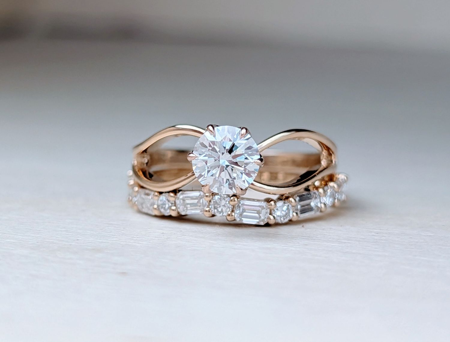 2.05 Carat TW Ocean-Inspired 14k Yellow Gold Wedding Set Size 5.5