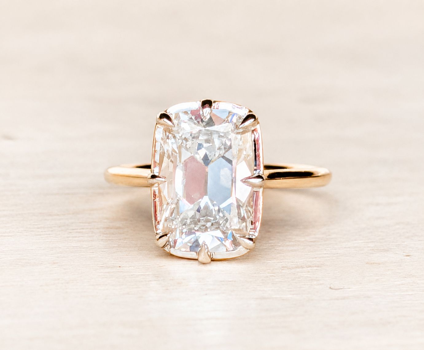 4.07 F, VVS2 Antique Cushion Cut Solitaire Diamond Ring Size 6.5