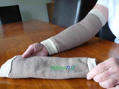 DermaTuff Arm Sleeves for Skin Tears. Oatmeal or Black. Large Only. DermaTuff Arm Sleeves for Skin Tears. Oatmeal or Black. Large Only.