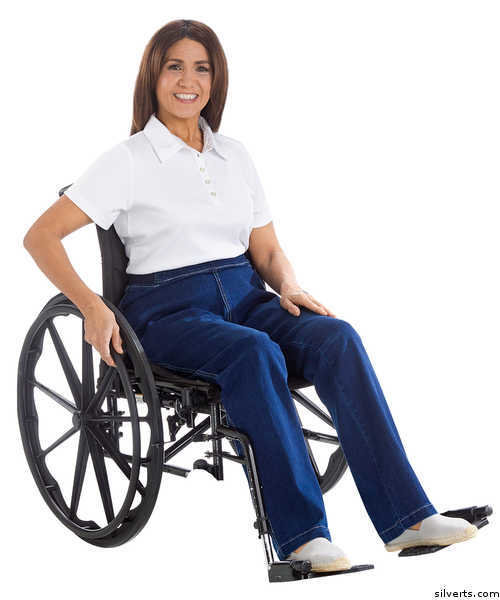 Womens Designer Open-Back Wheelchair Jeans By Izzy Camilleri - Soft Stretchable Denim Jean RRP $96.50