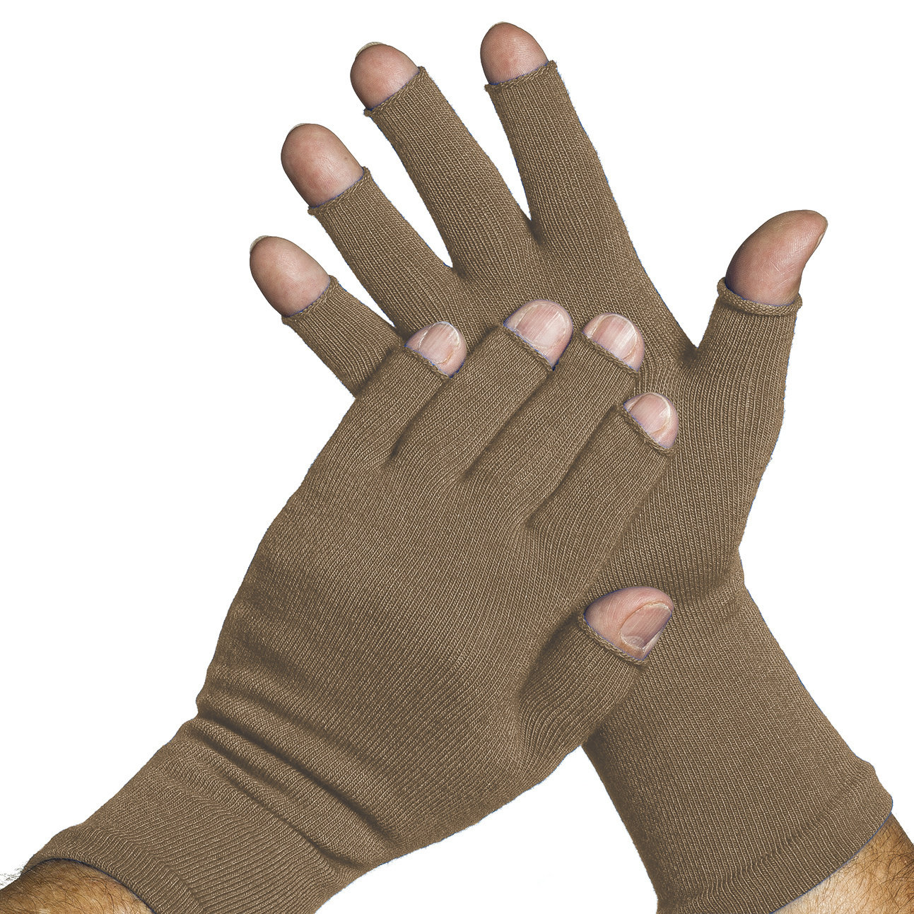 3/4 Finger Gloves. Keep hands warm with Raynauds. UPF 50+ Sun Protection (Pair), Colour: Khaki