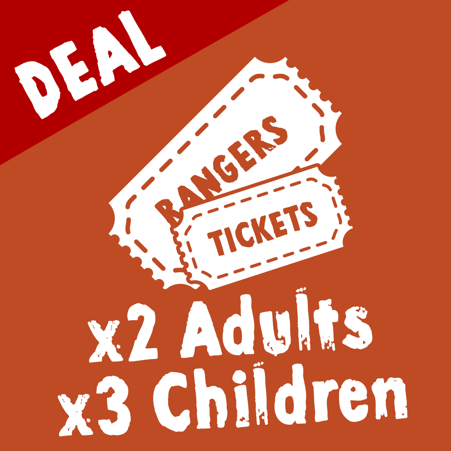 RANGERS TICKET OFFER X2 Adults & X3 Children Tickets