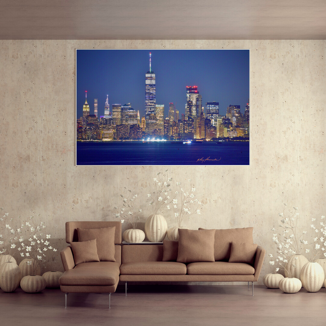 New York Harbor After Dark #4 48"x32" inch High Quality Canvas Wall Art, an Anthony Abercrombie Original Unretouched Photograph Normally $400 Limited Time $300