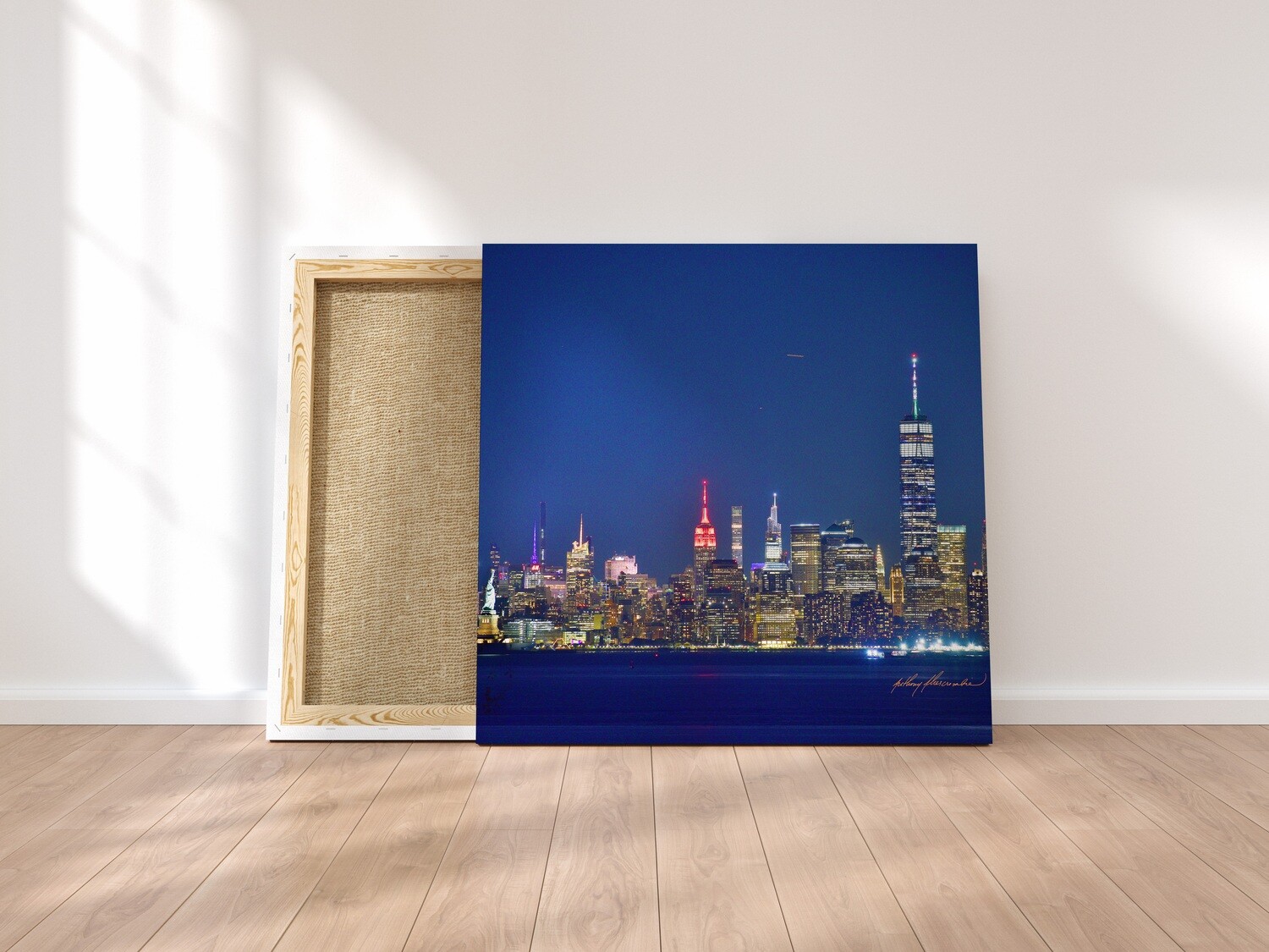 New York Harbor After Dark #5 36"x36" inch High Quality Canvas Wall Art, an Anthony Abercrombie Original Unretouched Photograph Normally $350 Now Just $250