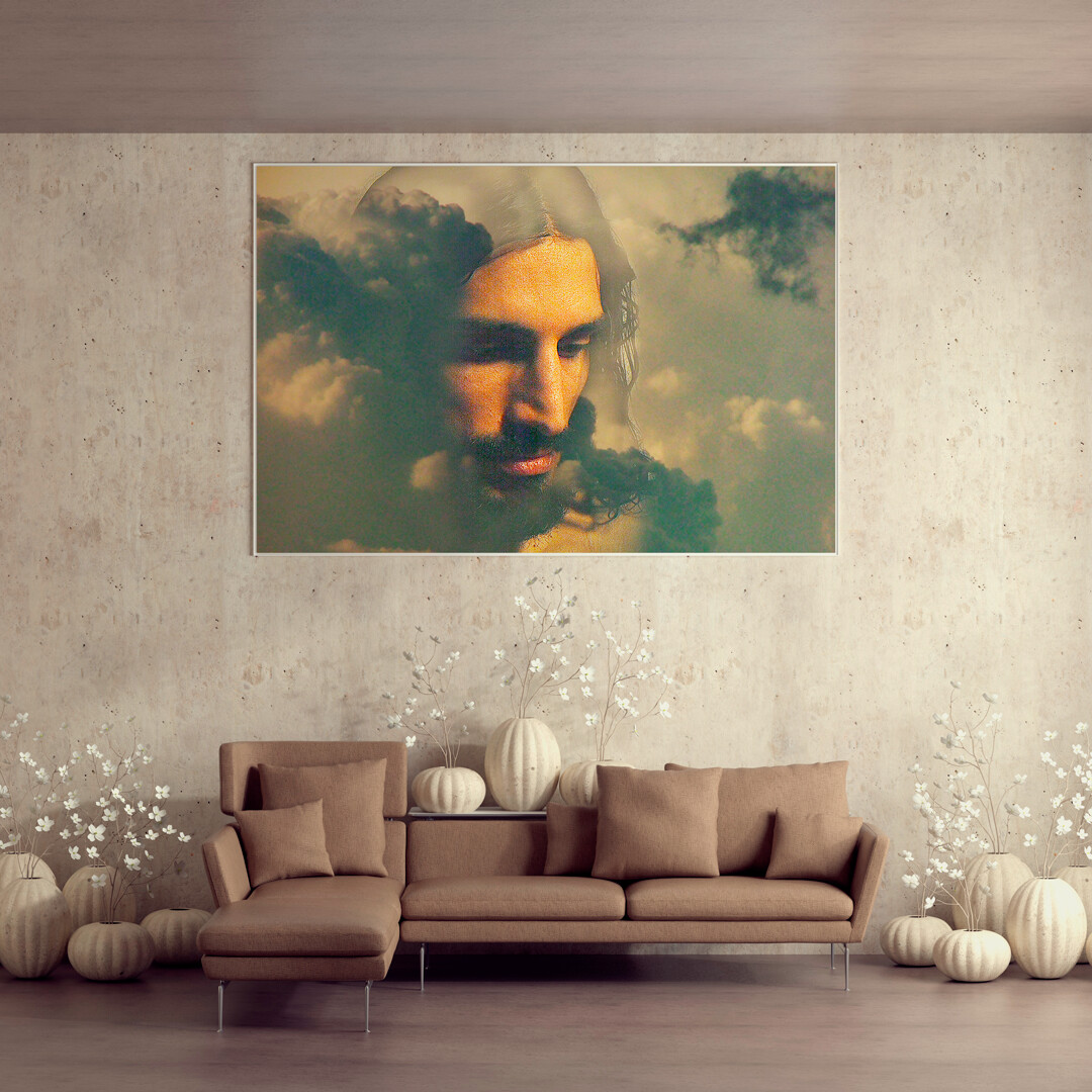 Peace Portrait Grey Clouds #1 48x32 inch Unframed Gallery Quality Canvas Wall Art, an Anthony Abercrombie Original Digital Painting Normally $500 Now Just $300