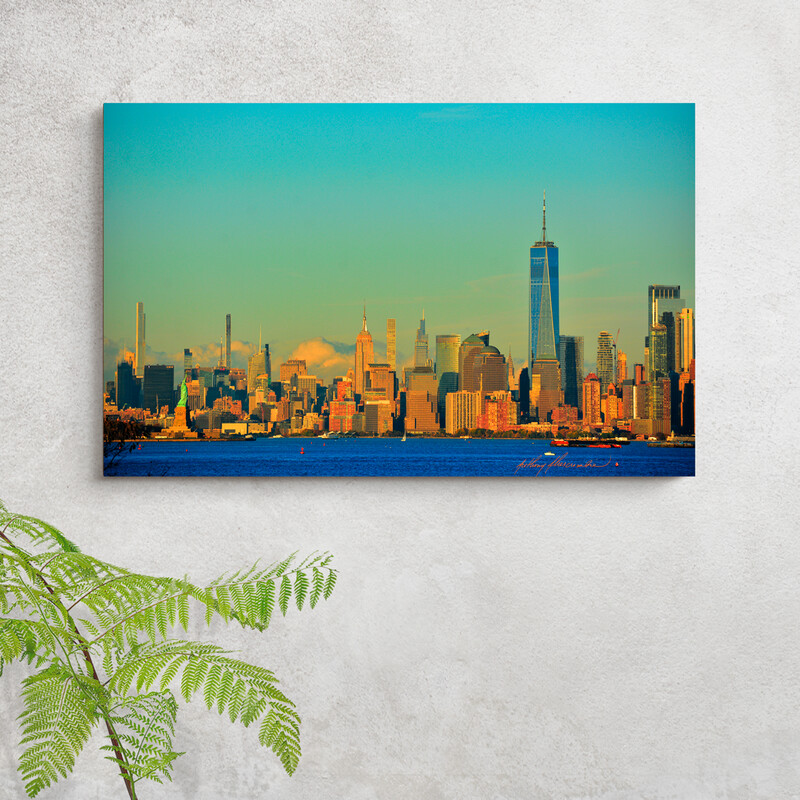 New York City At Dusk #1 18"x12" inch Gallery Wrapped Canvas Wall Art, an Anthony Abercrombie Original Photograph Was $150 Holiday Sale Price $100