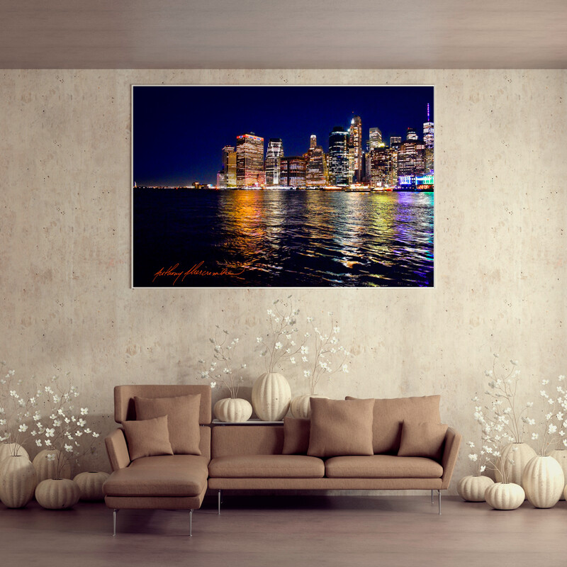 New York Harbor After Dark #648"x32" inch High Quality Canvas Wall Art, an Anthony Abercrombie Original Photograph Normally $400 Now Just $300