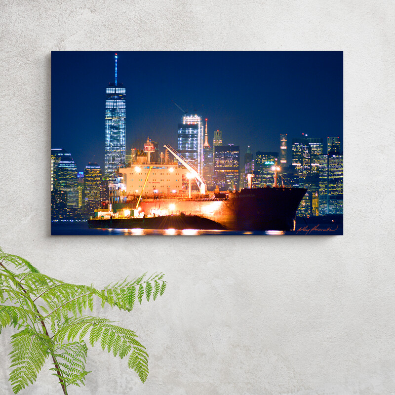New York Harbor After Dark #218"x12" inch Gallery Wrapped Canvas Wall Art, Original Photography by Anthony Abercrombie $150